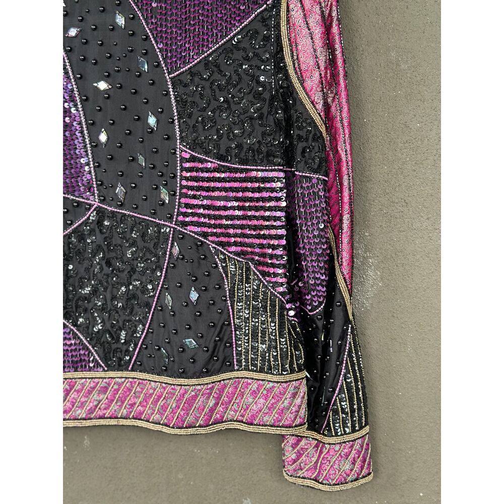 Vintage 80s Judith Ann Creations Multicolor Beaded Sequins Silk Patchwork Jacket - Picture 8 of 14